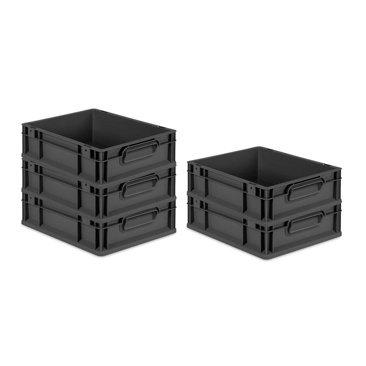 PROREGAL SparSet 5x Eurobox NextGen Grip | HxBxT 12x30x40cm | 11 Liter | Griffe geschlossen | Schwar