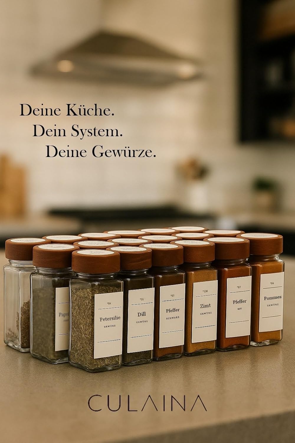 Gewürzgläser mit Streueinsatz [24x 120ml] + 320 Wasserfeste Label - Luftdichte Gewürzgläser eckig -