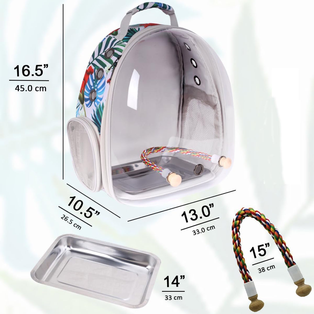 Bird Carrier Rucksack, Bubble Bird Travel Carrier Backpack with Stainless Steel Tray and Standing Ba