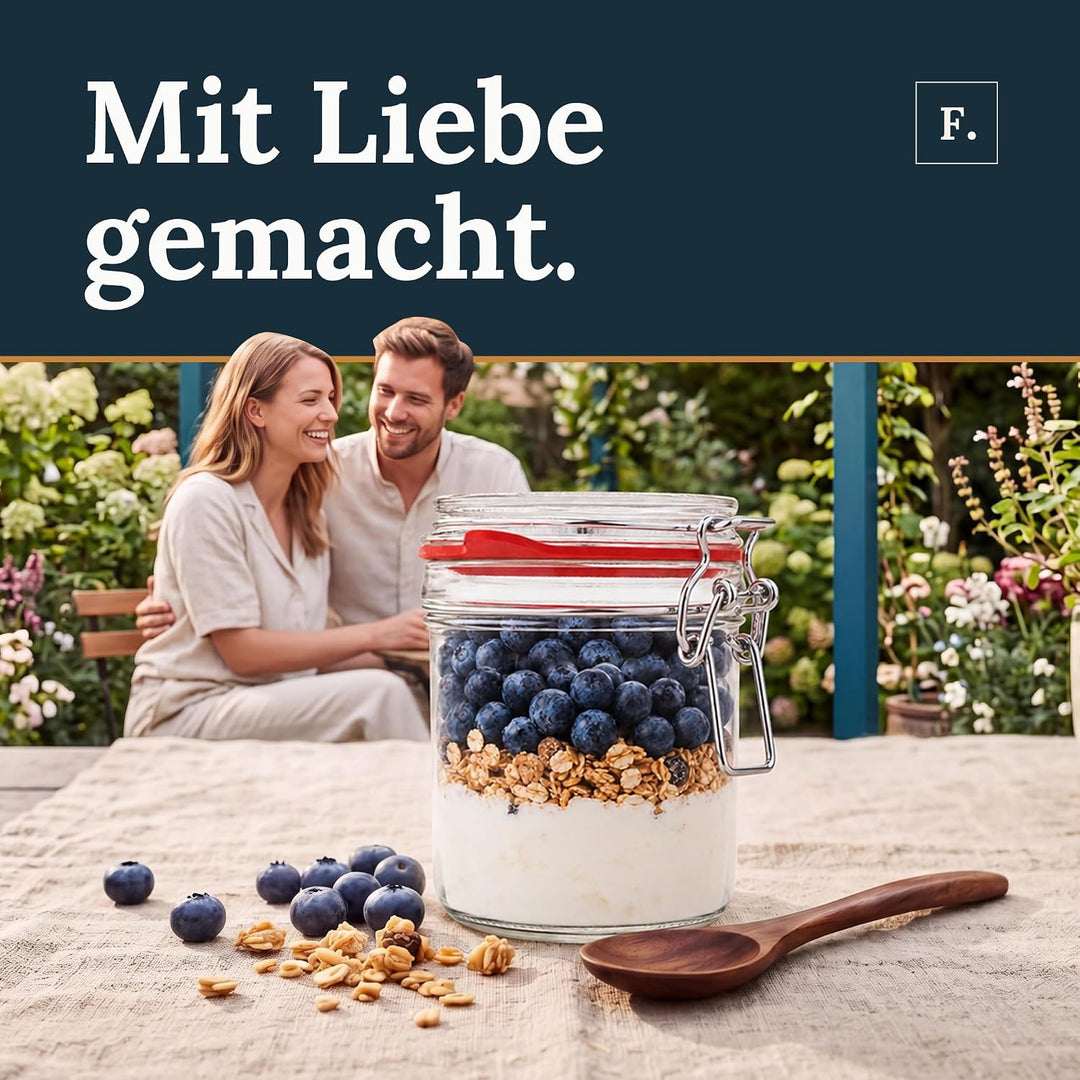 Flaschenbauer - 12er Set Drahtbügelgläser 530ml - Vorratsglas mit Dichtungsringen inkl. Etiketten, E