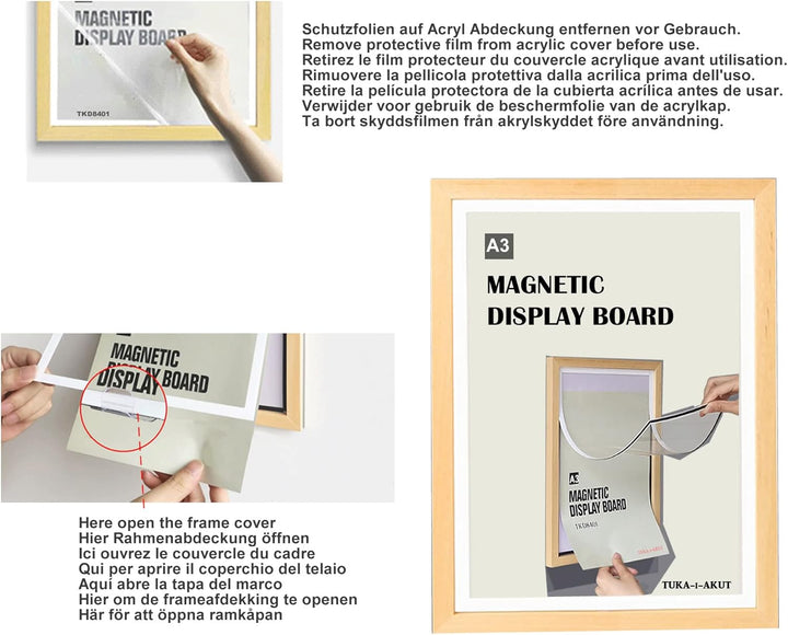 TUKA A3 Wechselrahmen Holz Natur mit Magnetverschluss, Acryl Info-Rahmen Plakatrahmen Posterrahmen B