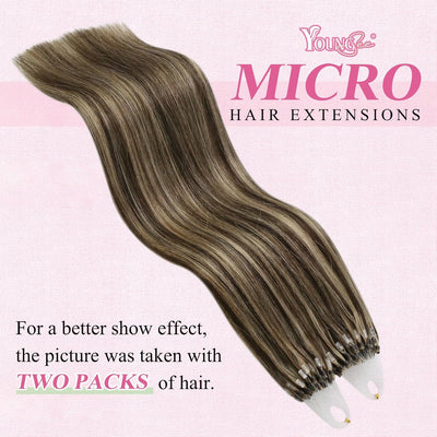 YoungSee Microring Extensions Echthaar Braun 50cm Microring Hair Extensions Micro Loop Extensions Ec