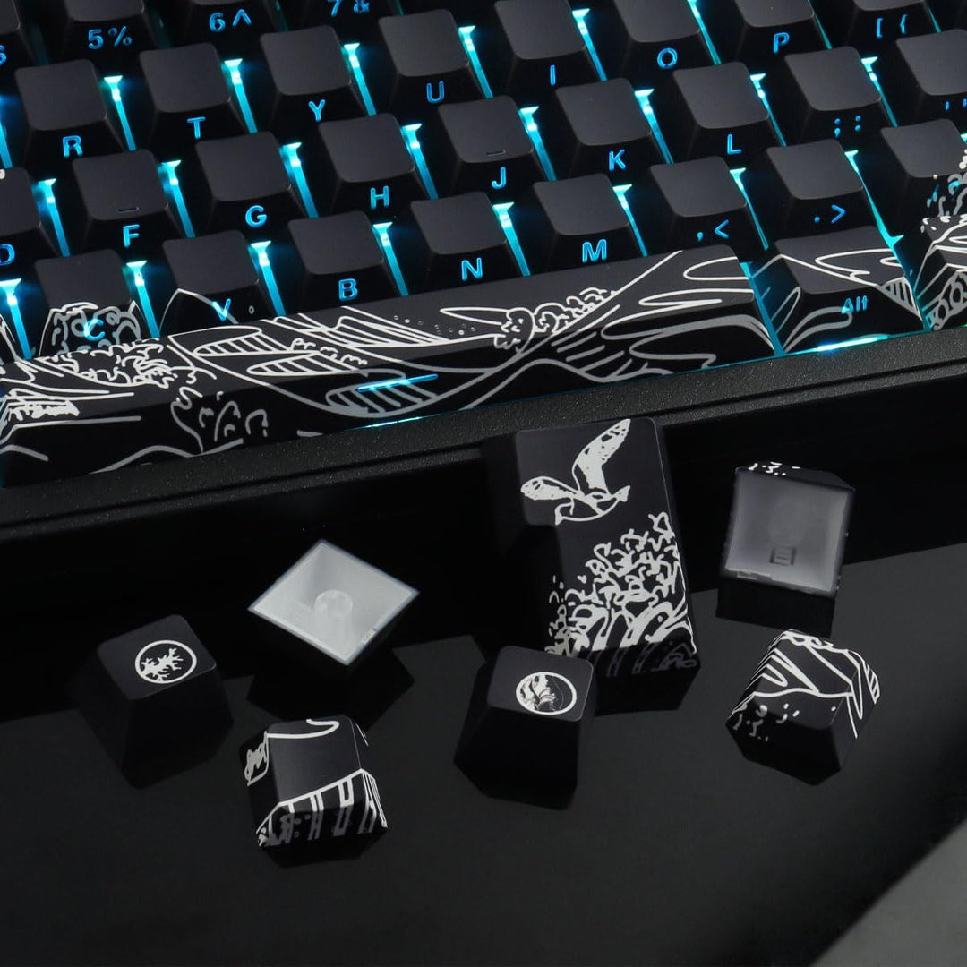 Sunzit PBT Keycaps 135 Tasten Custom Keycaps Cherry Profile Dye-Sub Tastenkappen Set Schwarz Welle V