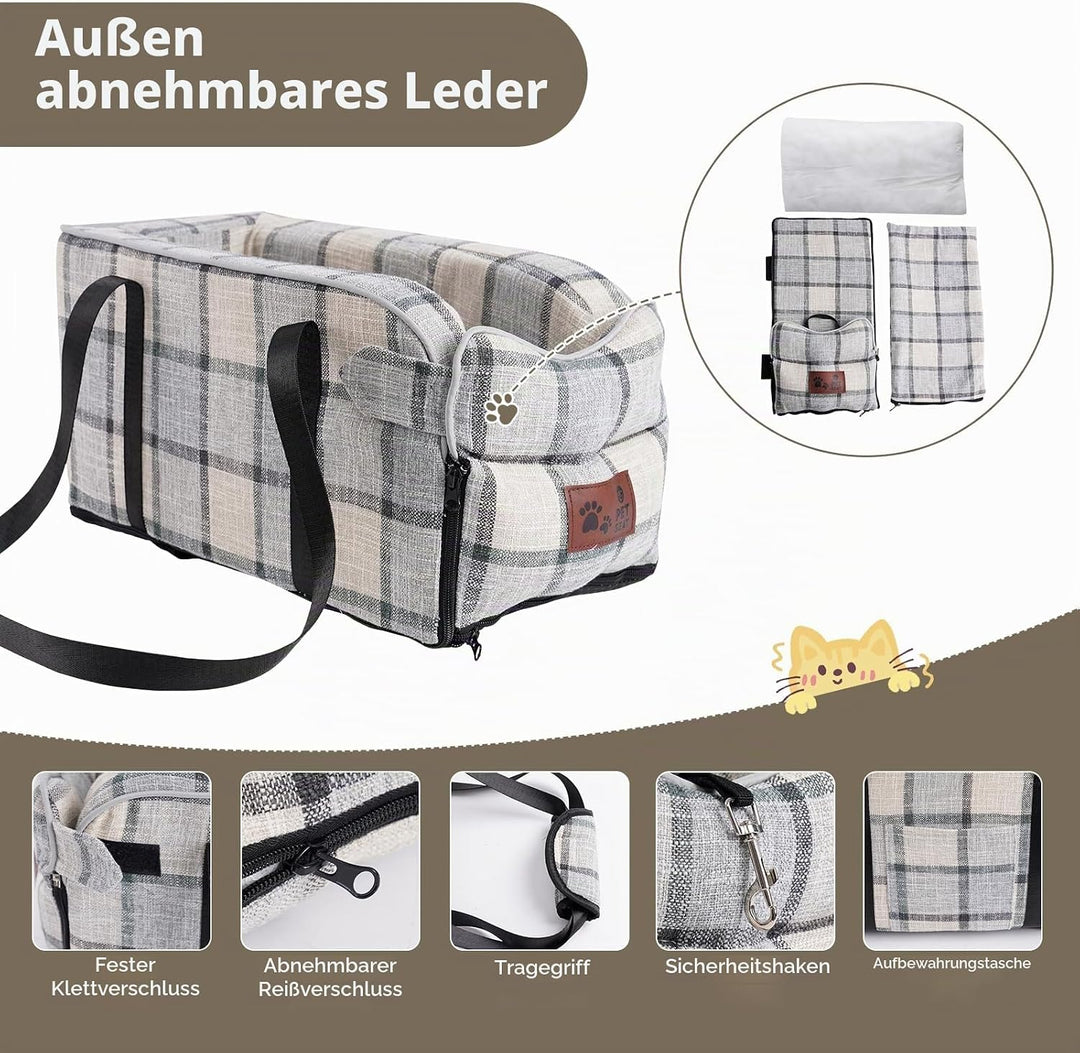 Hunde autositz,Mittelkonsole für Hunde Katzen,kleine Stabiler hundeautositz mit Gurt,Abnehmbarer Was
