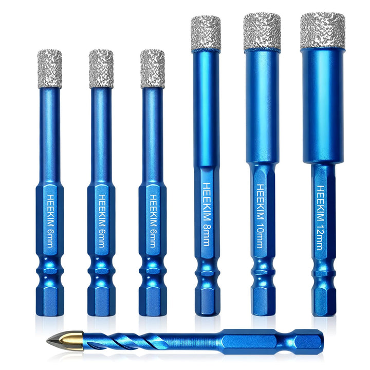 Heekim Fliesenbohrer Diamantbohrer Glasbohrer Set 6tlg. 3x6mm, 8, 10, 12mm | Glasbohrer Keramikbohre