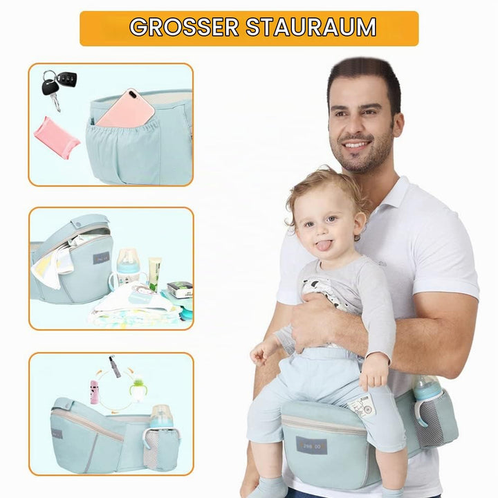 Azeekoom Babytrage Ergonomischemit Hüftsitz, Baumwolle Kindertrage Dorsal und Ventral, Leicht Atmung
