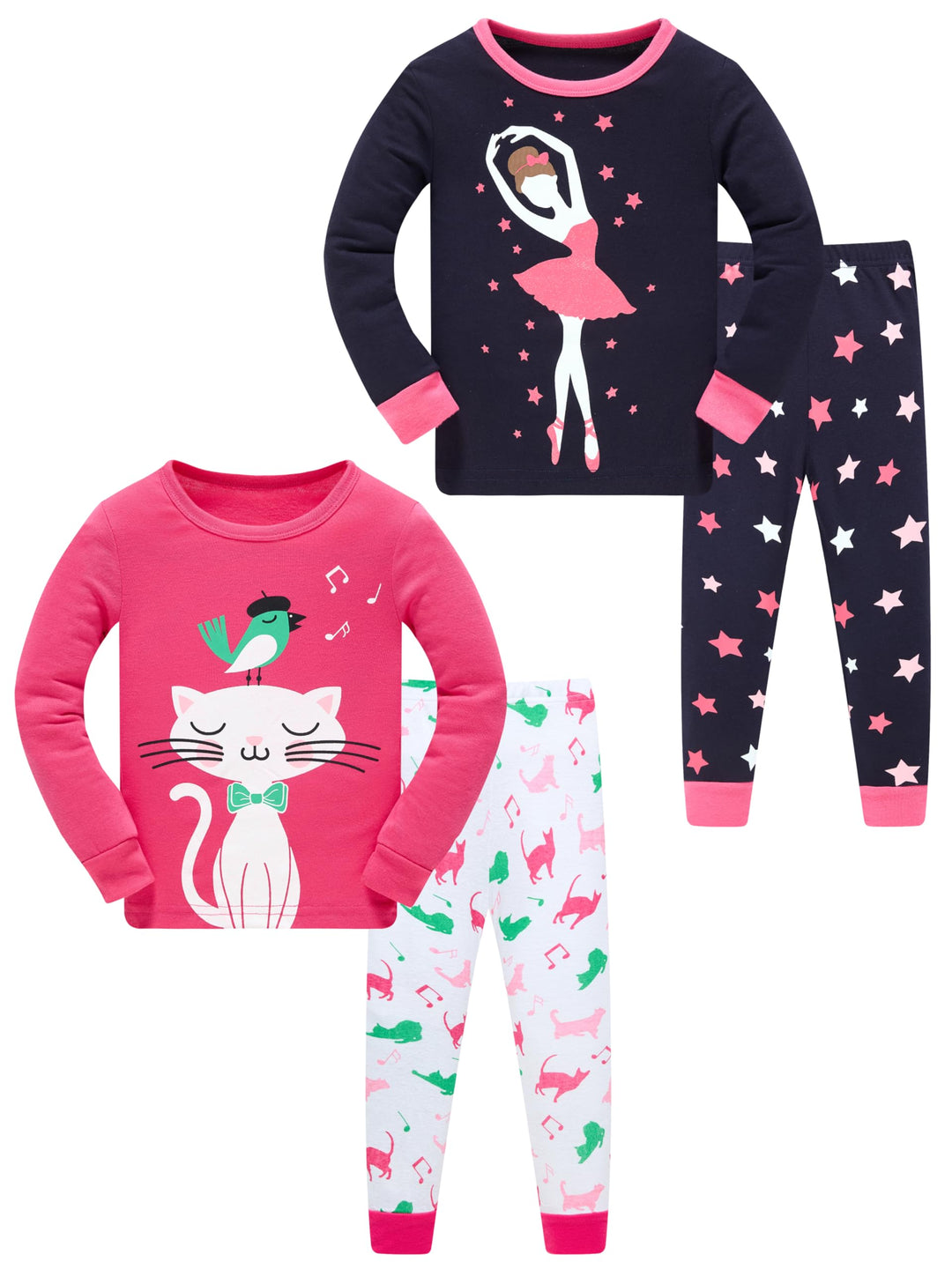 Mädchen Pyjamas 100% Baumwolle Schlafanzug für Kinder Schlafkleidung Langarm 4 Stück Set 1-12 Jahre