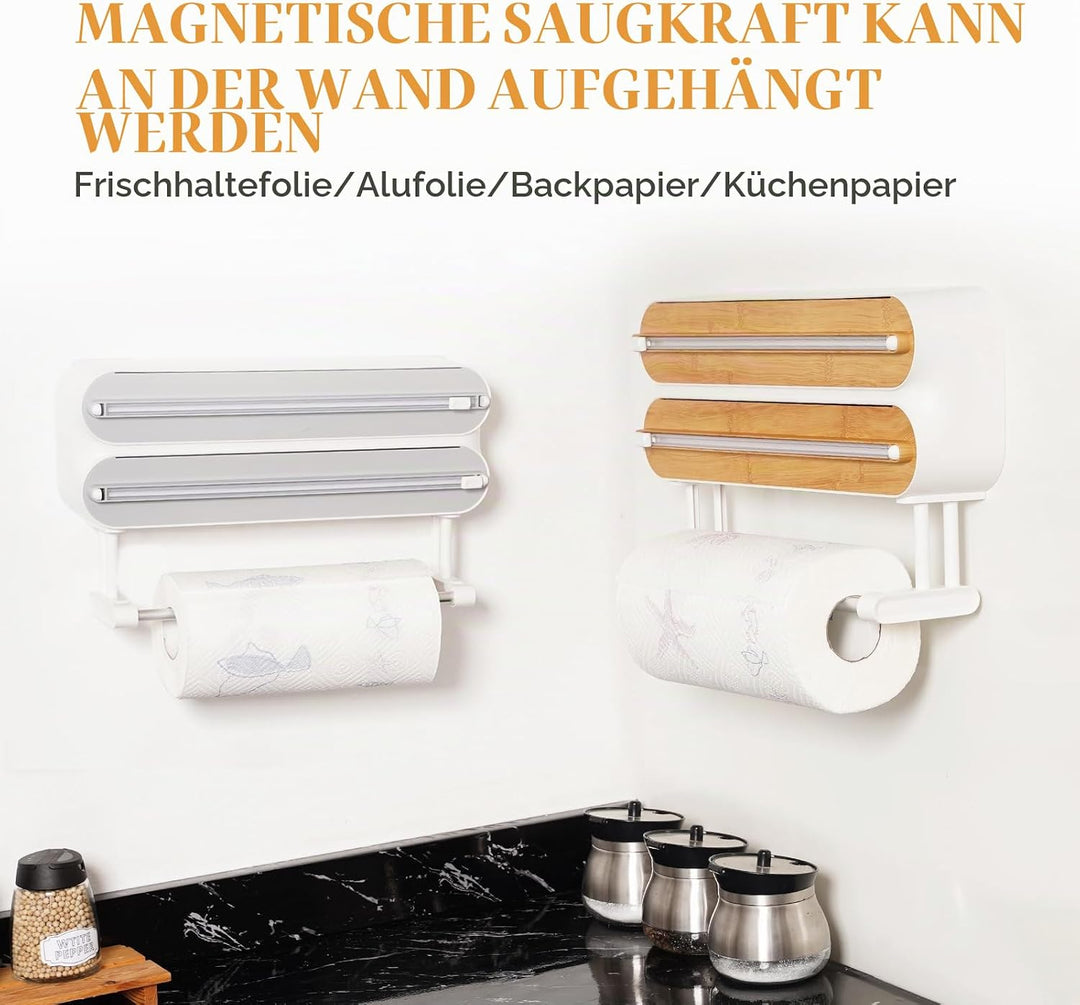 Holz Frischhaltefolienspender, Magnetisch Alufolienspender und Frischhalte, Wandrollenhalter Küche m