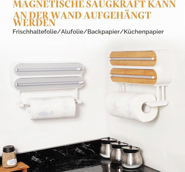 Holz Frischhaltefolienspender, Magnetisch Alufolienspender und Frischhalte, Wandrollenhalter Küche m