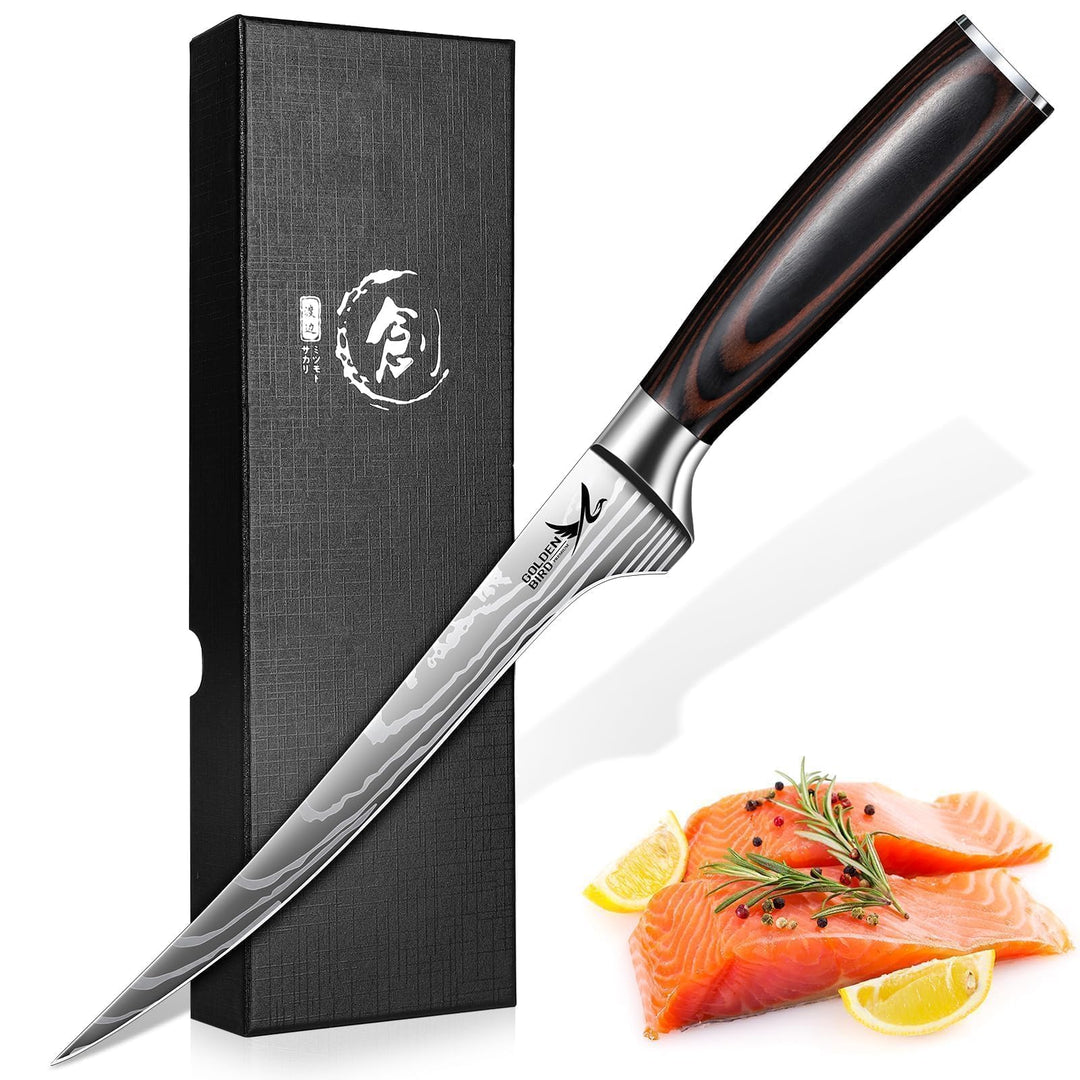 Golden Bird Filetiermesser für Fisch und Fleisch, 18 cm Ausbeinmesser Profi aus deutschem Edelstahl,