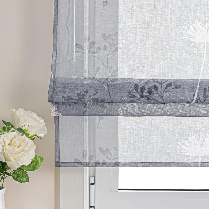 Delien Raffrollo Leinenoptik Transparente Rollos Landhaus Küche Gardine Modern Raffgardine mit Blume