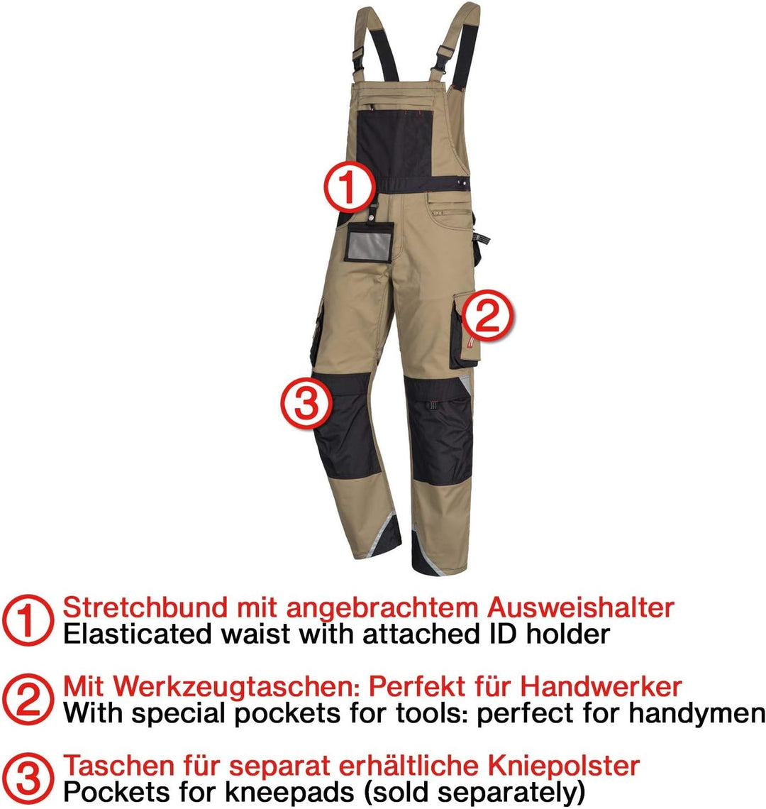 Nitras Motion Tex Pro FX Lange Arbeitshose für Damen/Herren - Latz-Bundhose 62 Beige, 62 Beige