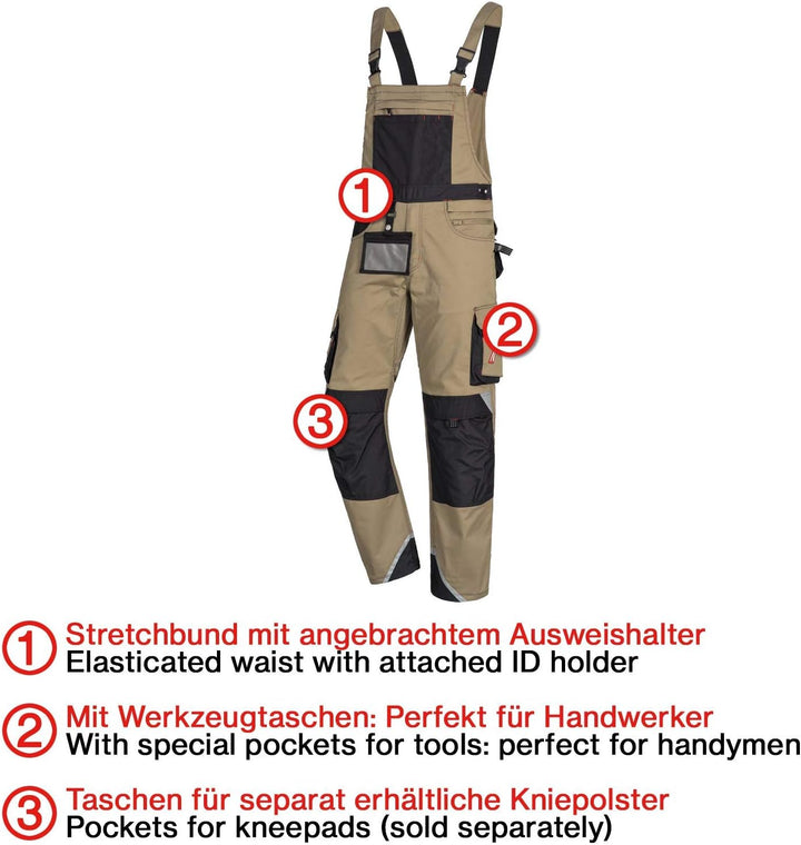 Nitras Motion Tex Pro FX Lange Arbeitshose für Damen/Herren - Latz-Bundhose 62 Beige, 62 Beige