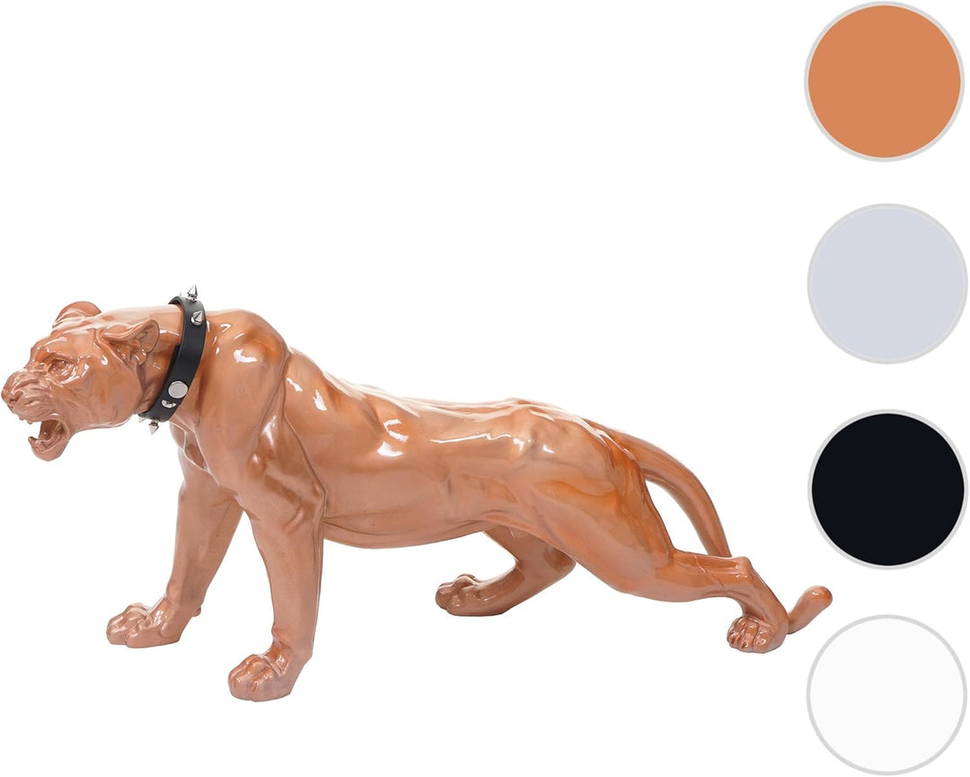 Mendler Deko Figur Leopard 59cm, Polyresin Skulptur Panther, In-/Outdoor - antik Hochglanz mit Halsb