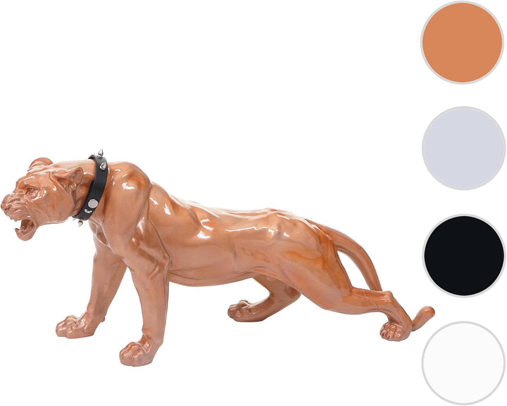 Mendler Deko Figur Leopard 59cm, Polyresin Skulptur Panther, In-/Outdoor - antik Hochglanz mit Halsb
