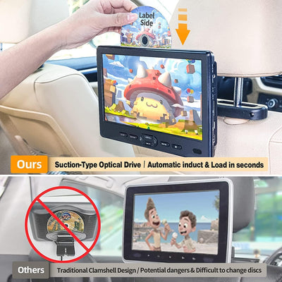 DESOBRY 10,5 Zoll Auto DVD Player mit Kopfstützenhalterung, tragbarer DVD-Player für Auto mit Kopfhö