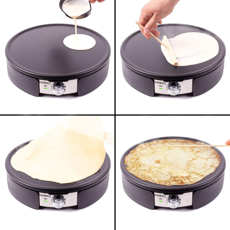 Duronic PM152 Crepe Maker | 1500 Watt | mit 37 cm Antihaftplatte | Teigverteiler, Wender und Messbeh