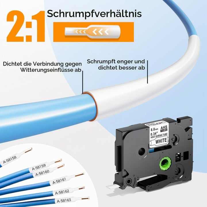 HSE221 Schrumpfschlauch 8.8mm x 1.5m, Kompatibel mit Brother P touch Schrumpfschlauch HSe-221 8.8mm