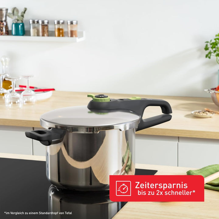 Tefal Secure Trendy Schnellkochtopf induktion 6l, 2-Stufen-Garregler: Intensivstufe 117°C, Schonstuf