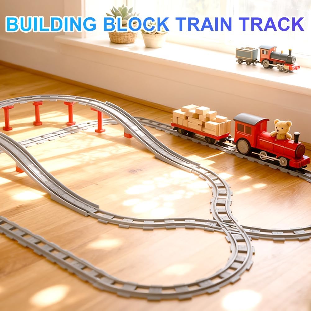 67PCS Bausteine Schienen Set, City Eisenbahn Schienen mit Gerade, Kurven, Cross Track, Kompatibel mi