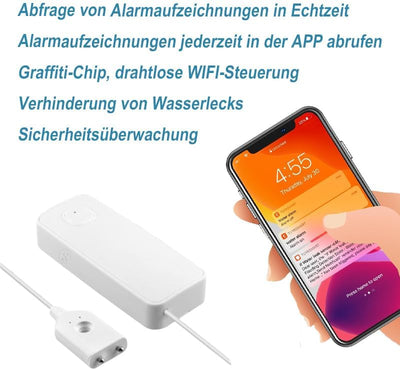 WiFi Wasserleck Sensor, 80dBwater Sensor Alarm, Sumpfpumpe Alarm, TUYA APP Kostenlose Fernüberwachun