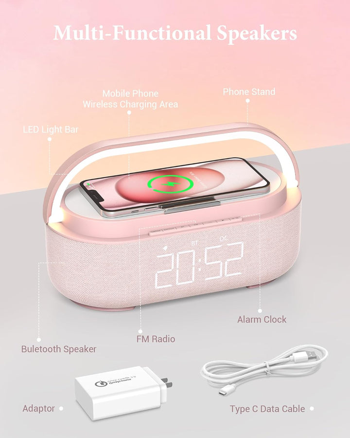 COLSUR Radiowecker Digital mit Wireless Charger, Bluetooth Lautsprecher mit USB-Ladegerät, Smart Wec