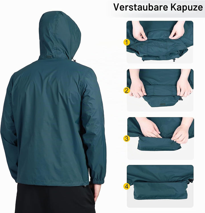Outdoor Ventures Regenjacke Herren Wasserdicht Ultraleichte Dünne Faltbare Regenmantel Atmungsaktiv