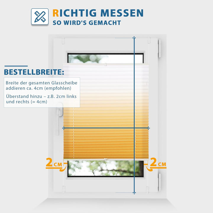 Allesin Plissee ohne Bohren mit Farbeverlauf, Orange-Weiss 95 x 120 cm (BxH), Plissees Klemmfix, Pli