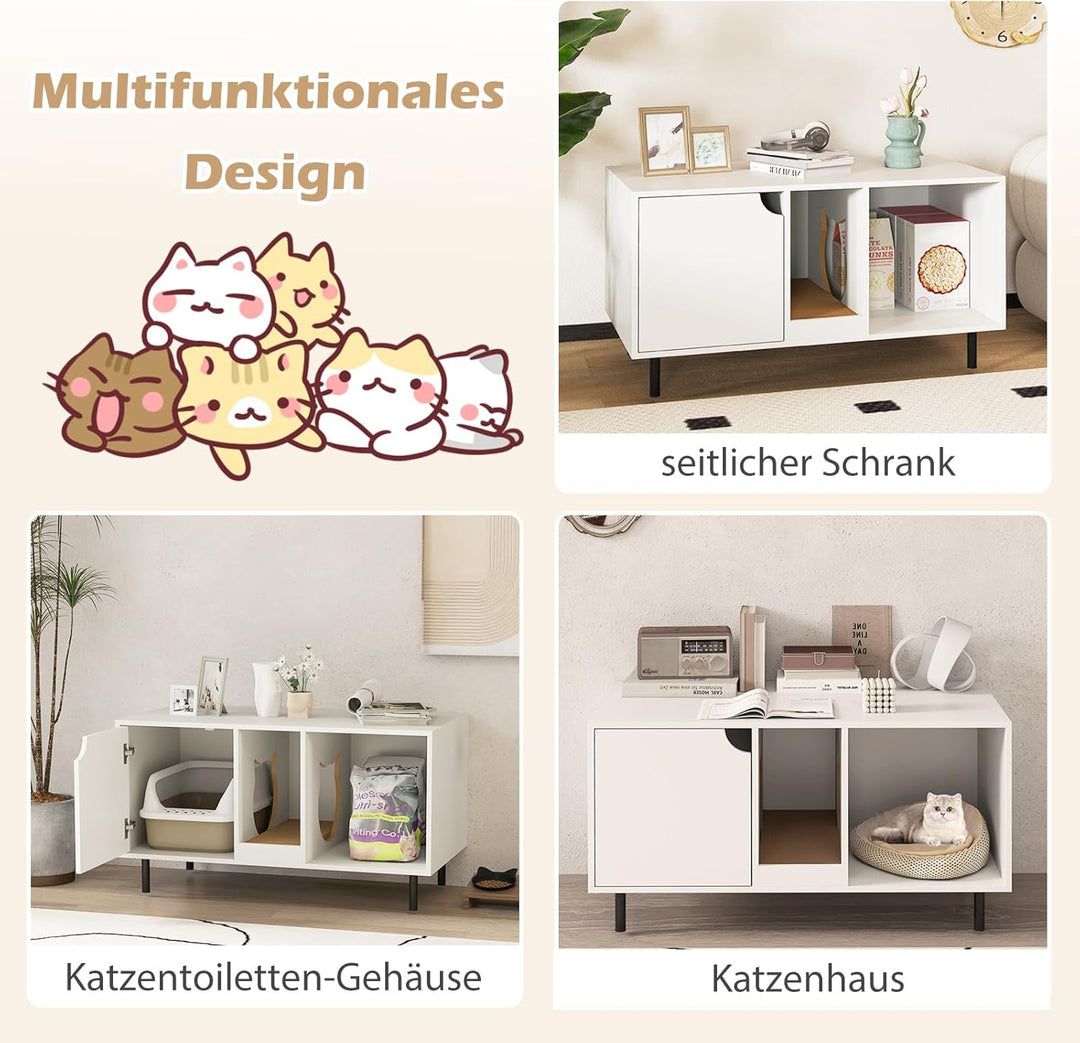 COSTWAY Katzenschrank für Katzentoilette, Katzenklo Schrank mit Kratzbrett & Eingang in Katzenform &
