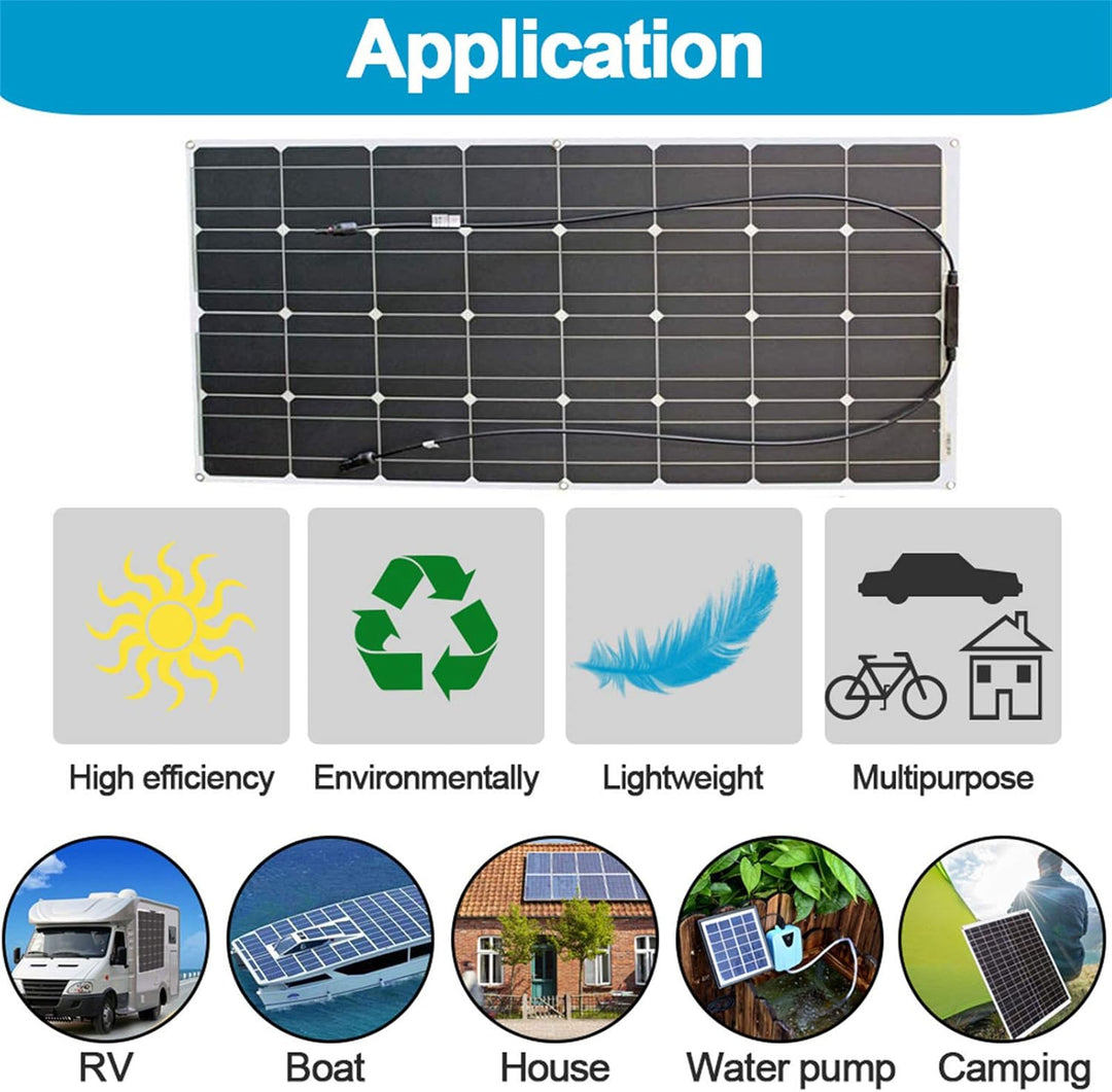 100W 12V Solarpanel Kit Flexible Monokristalline Solarpanel mit 10A Solarladeregler und 3m Solarkabe