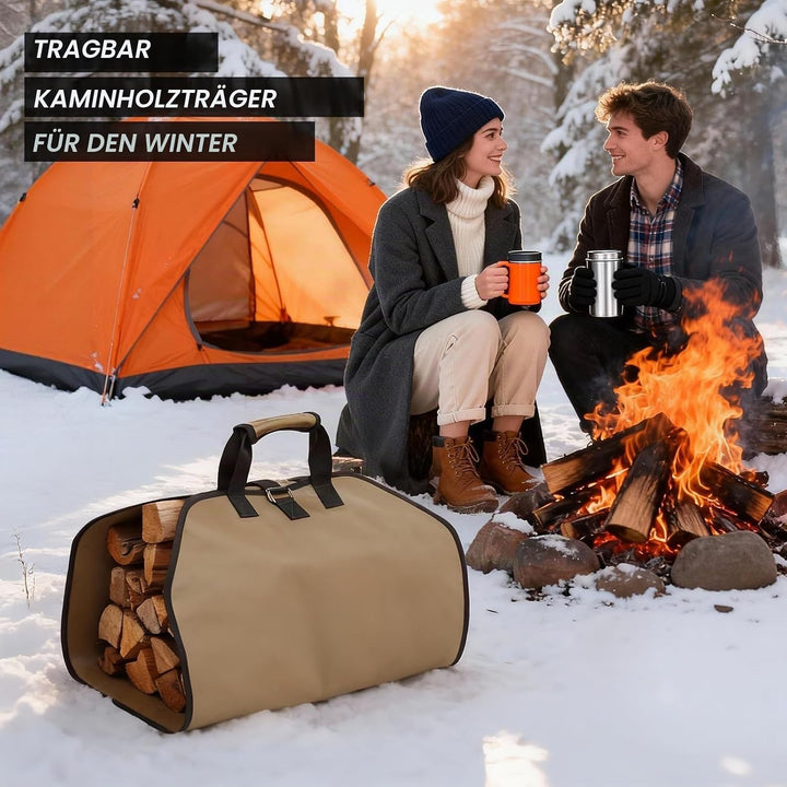 Brennholztasche und feuerfeste Kaminmatte, tolles Geschenk für die Hütte, grosse Brennholz-Tragetasc