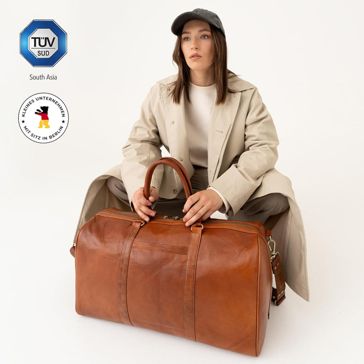 Berliner Bags Vintage Weekender Boston aus Leder, Reisetasche für Damen und Herren - Braun