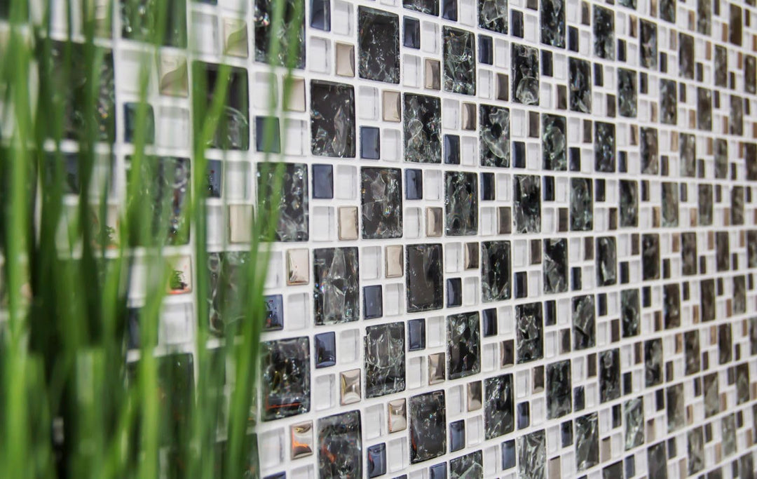 Glasmosaik Kombination Crystal mix schwarz/klar/silber Transluzent Transparent 3D, Mosaikstein Forma