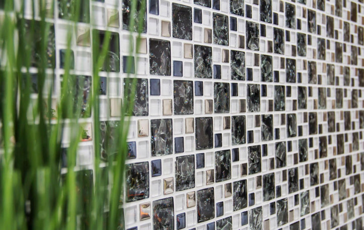 Glasmosaik Kombination Crystal mix schwarz/klar/silber Transluzent Transparent 3D, Mosaikstein Forma