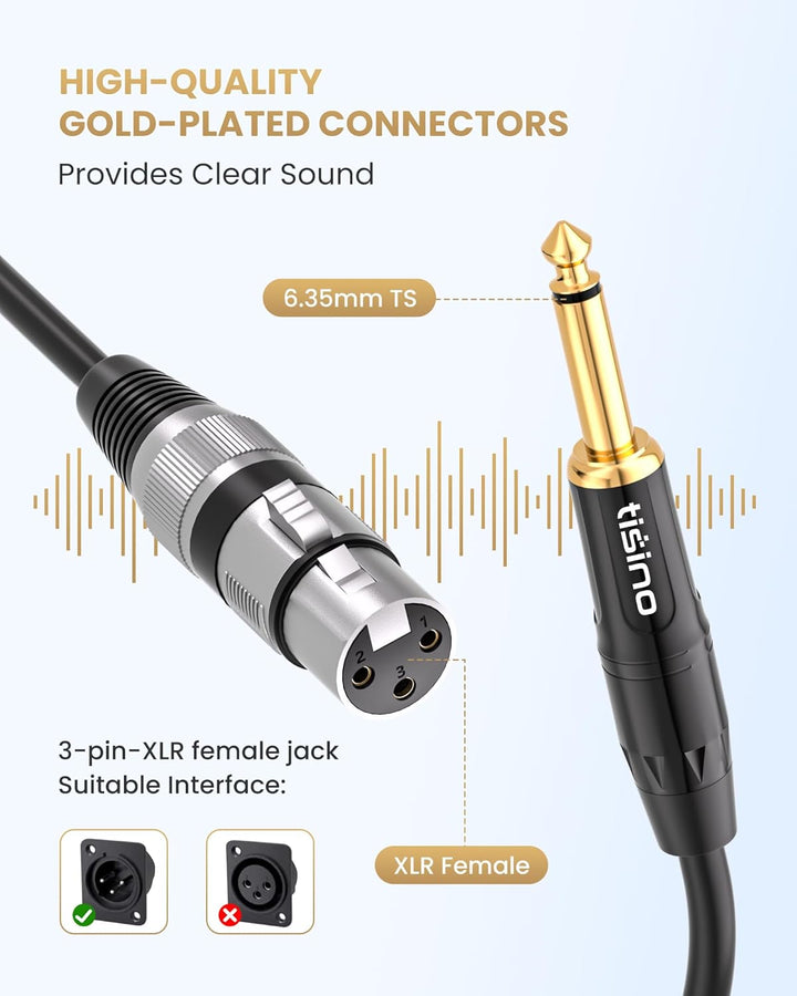Tisino Female XLR auf 6,35 mm TS Mono Jack Unsymmetrisches Mikrofonkabel Mikrofonkabel für dynamisch