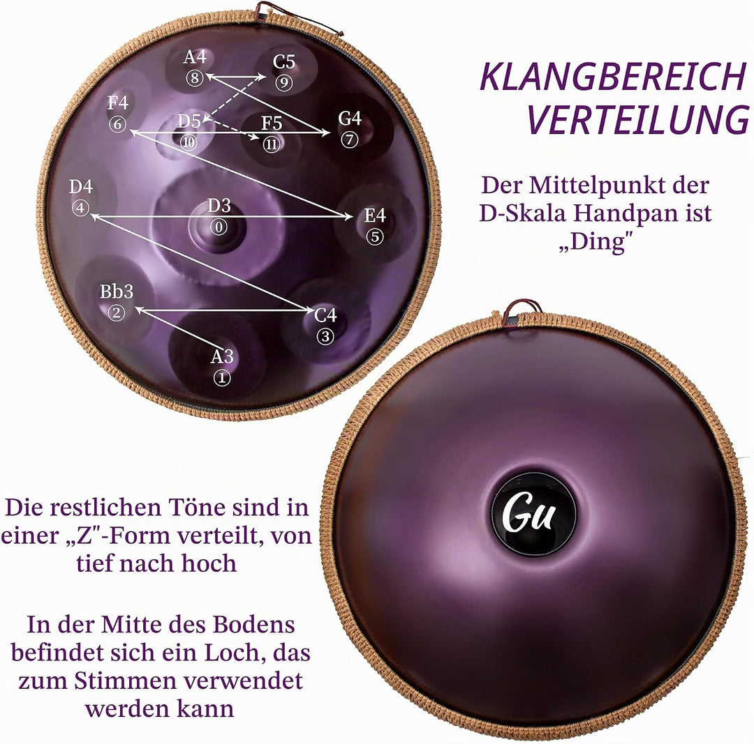 LOMUTY Handpan Drum 12 Töne 22 Zoll Steel Tongue Drum mit weicher Tasche, Harmonic Percussion für So