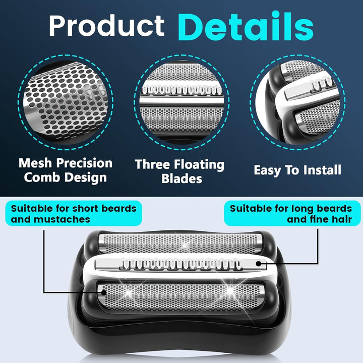 32B Scherkopf für Braun Series 3, Original Ersatzrasierkopf Kompatibel mit Braun S3 Scherkopf 3040s