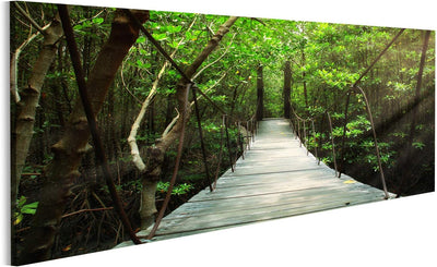 islandburner Bild Bilder auf Leinwand Hängebrücke im Wald Wandbild, Poster, Leinwandbild MZN 120x40c