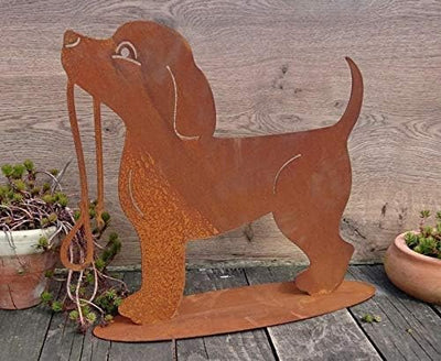 terracotta-toepfe-de Hund ca. 42 cm aus Metall Edelrost Rost Deko Dackel Jack Russel Pudel Tier Gart