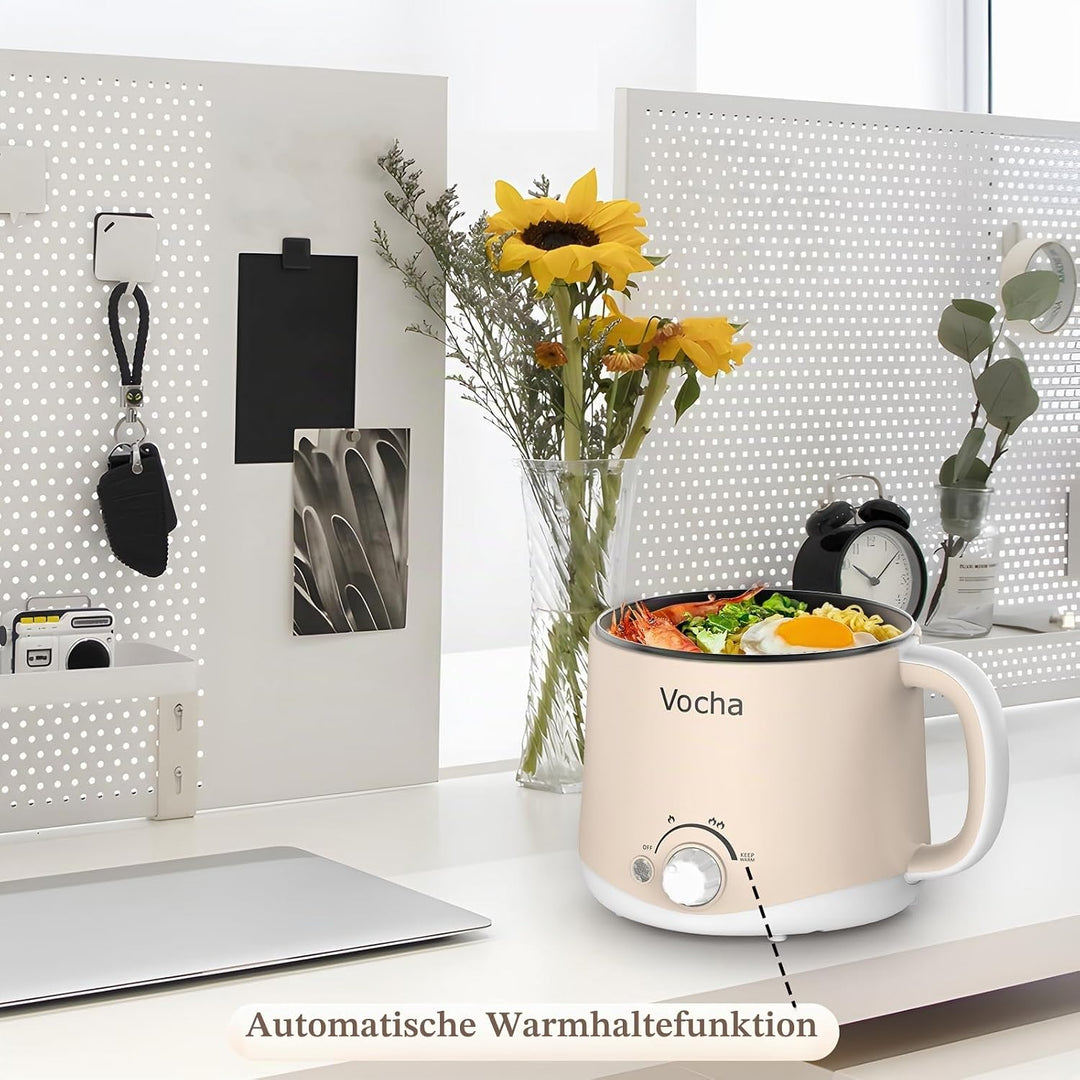 Vocha Elektrischer Hot Pot mit Warmhaltefunktion, 1.6L Antihaft-Elektrische Pfanne, Tragbarer Reisek