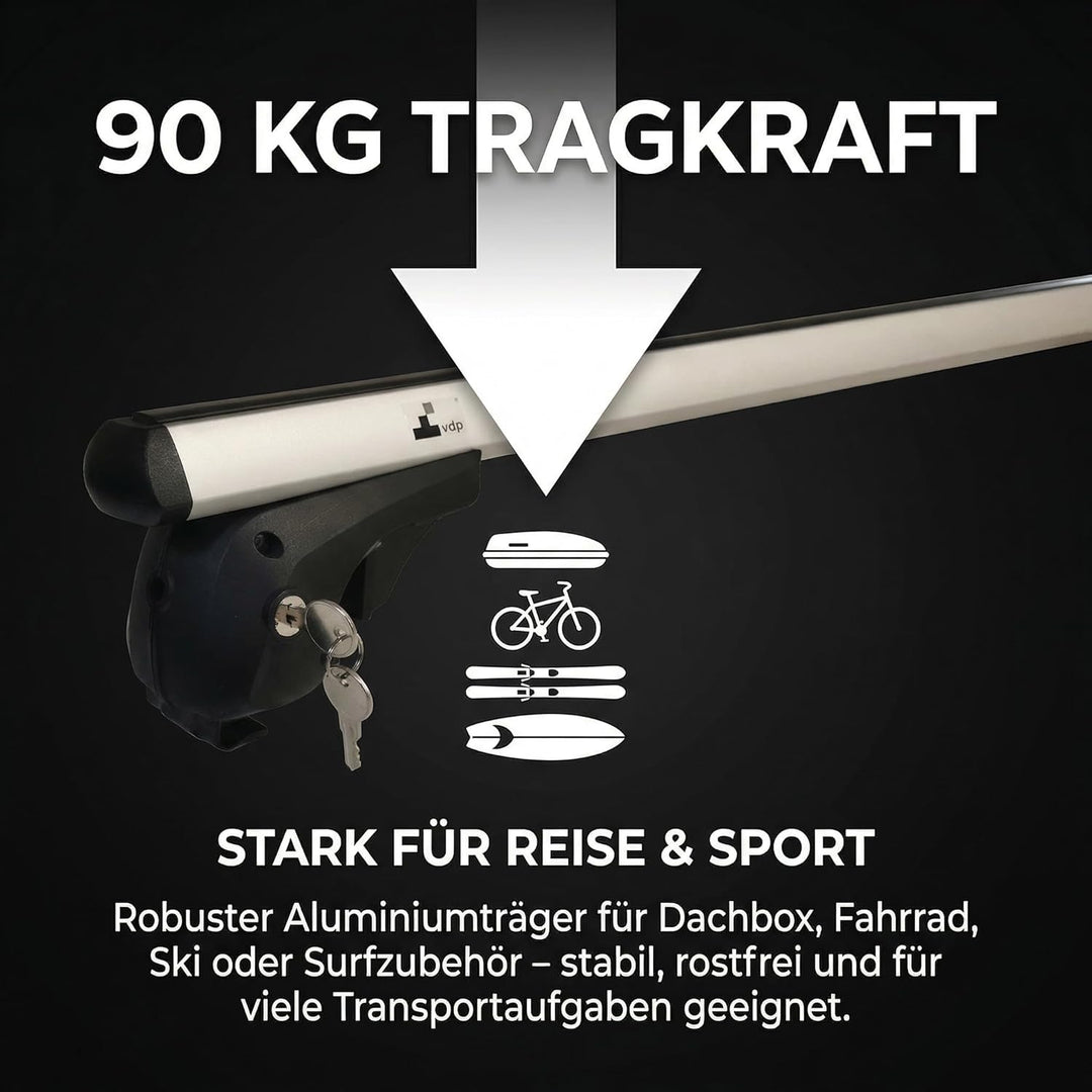 Dachträger universal - VDP Aluminium Relingträger 120 cm für offene Dachreling, universal Dachträger