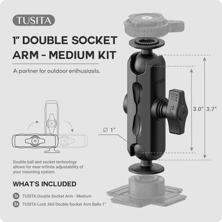 TUSITA Lock 360 Arm 1" Halterung - Doppelbuchse B Grösse Mittel Medium Arm, Medium Arm