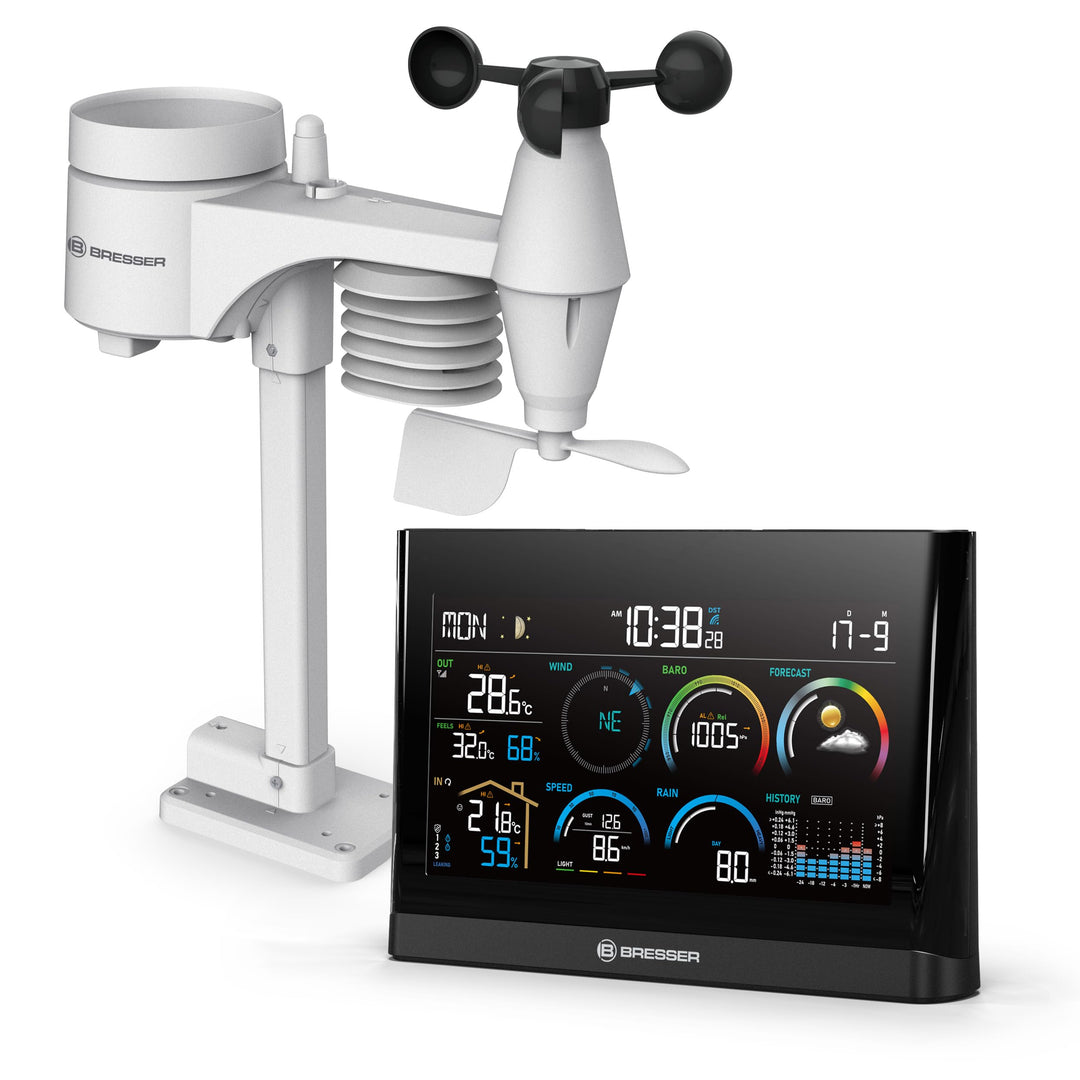 Bresser 5-in-1 Profi-Wetterstation mit Aussensensor, Wetterindex, Frostwarnung, Schwarz