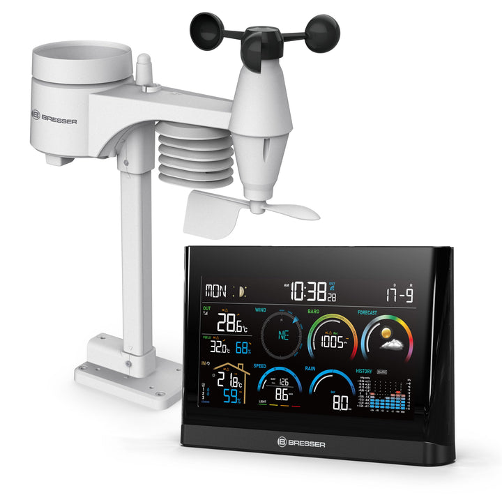 Bresser 5-in-1 Profi-Wetterstation mit Aussensensor, Wetterindex, Frostwarnung, Schwarz
