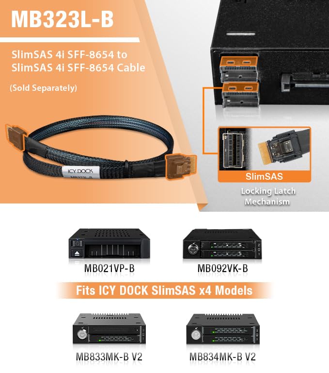 ICY DOCK MB306L-B Datenkabel - 1x SlimSAS SFF-8654 4i zu 1x SlimSAS SFF-8654 4i Länge 50cm 1x SlimSA