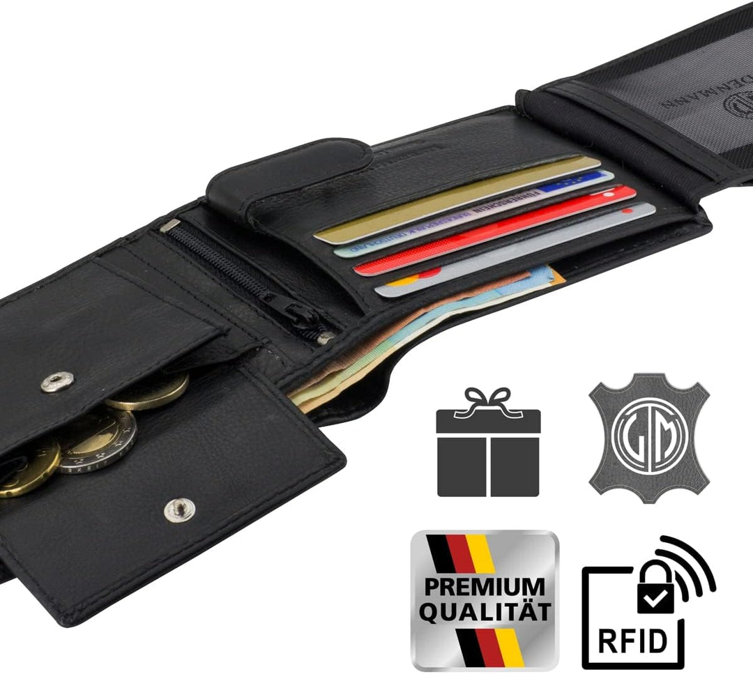 LINDENMANN Portemonnaie Herren Leder/Geldbeutel Herren, Rindleder matt, quer, schwarz