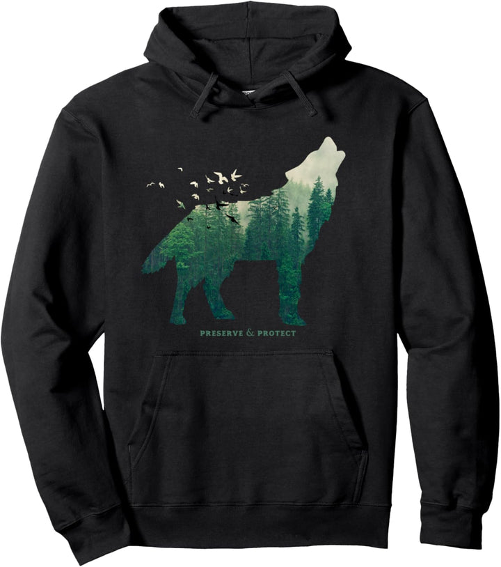 Preserve & Protect Umweltschutz Klimaschutz Wolf Silhouette Pullover Hoodie