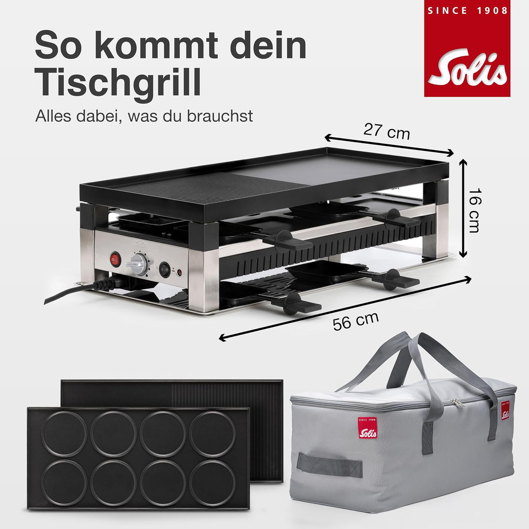 Solis 5in1 Tischgrill mit 1400 W, Elektrischer Grill für 8 Personen, Indoor Grill mit Raclette- und