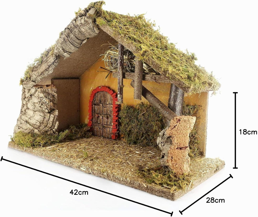 BERTONI leer Krippe Holz Hütte mit ARC Tür, Holz, Mehrfarbig, 42 x 18 x 28 cm