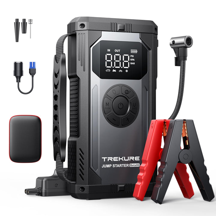 TREKURE Auto Starthilfe Powerbank mit Luftkompressor, 150PSI 4000A Spitzenstrom Starthilfe Powerbank